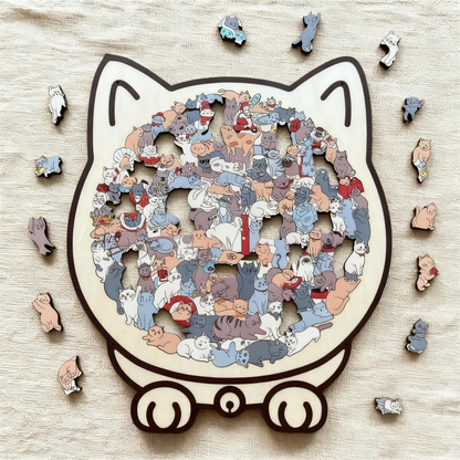 🎁Weihnachtsverkauf 49% RABATT🎅135-teiliges Katzenförmiges Holzpuzzle in Morandi-Farben