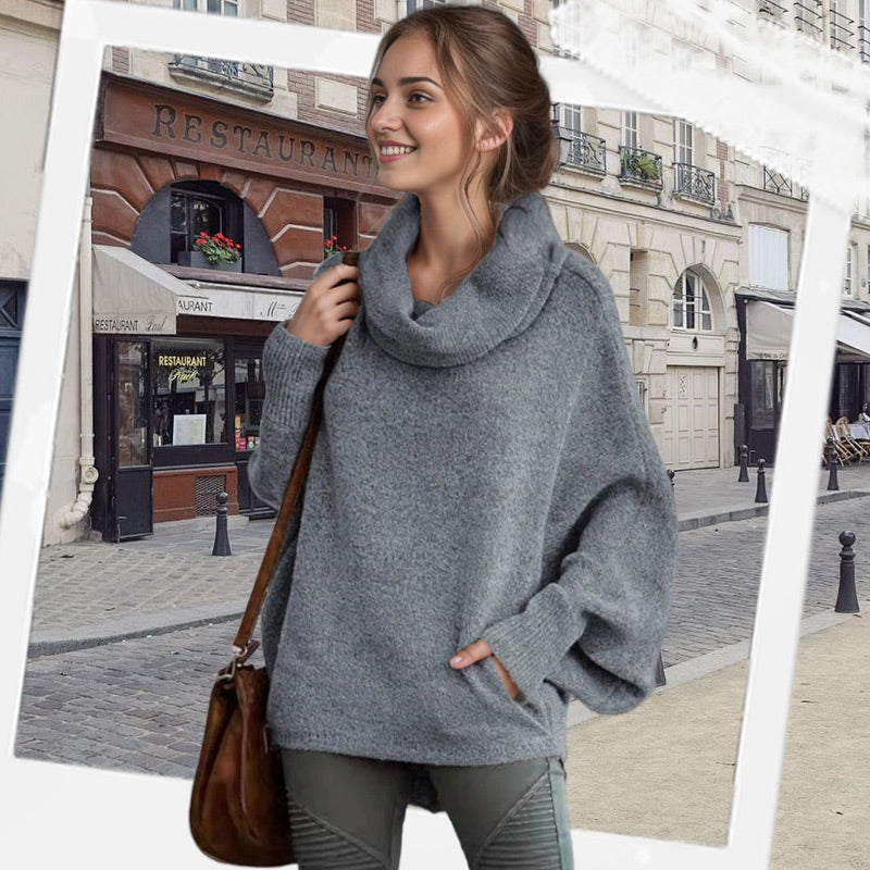 🔥Herbstangebote 50% Rabatt🍂Damen Fledermausärmel Pullover mit Rollkragen und Taschen