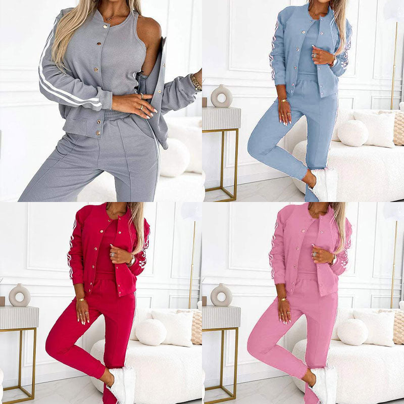 ⏳Begrenzte Zeit 50% Rabatt💥Dreiteiliges Set aus Baseballjacke und -hose für Damen