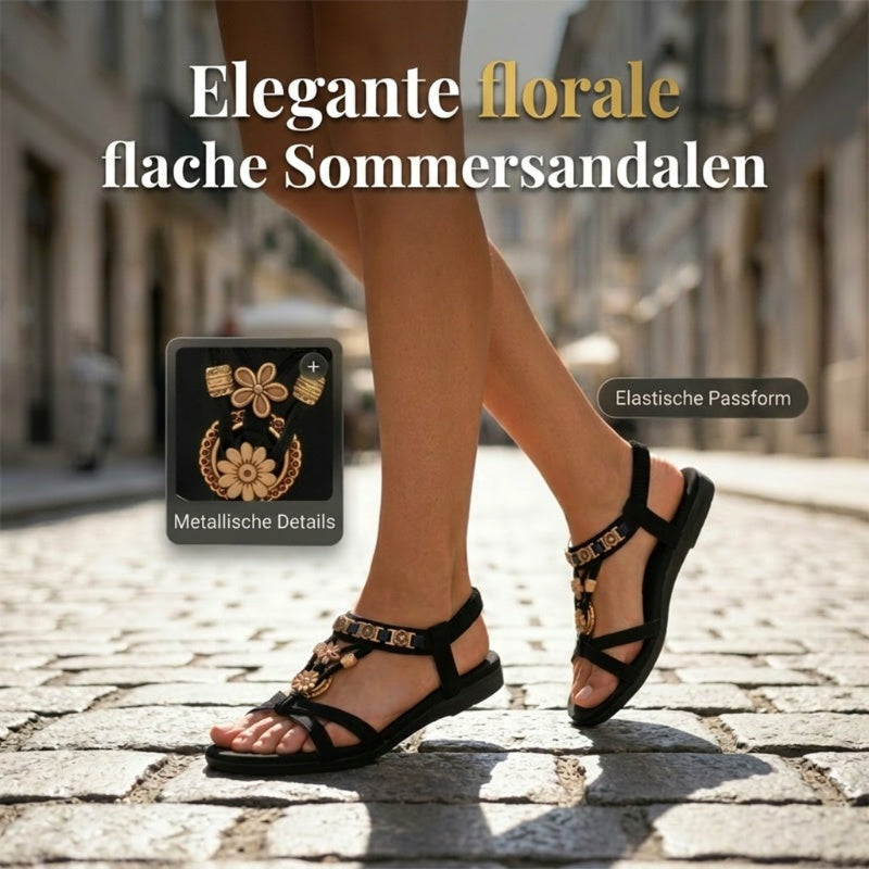 👡 LIMITIERTES ANGEBOT:50% RABATT! 🌼 Flache Damen-Sandalen – Runde Zehen, Atmungsaktiv, Verstellbarer Knöchelriemen & Blumen-Dekor ✨