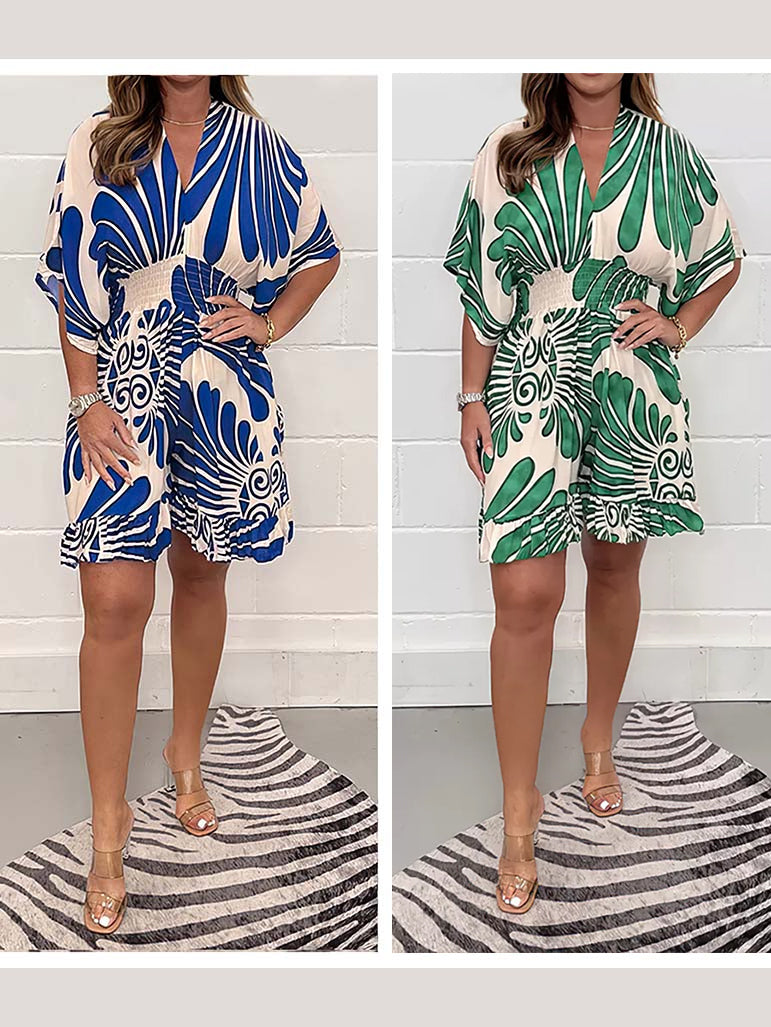 ⏳25-Stunden-Lieferung💥Lässiger, kurzer Jumpsuit mit Pflanzenprint für Damen