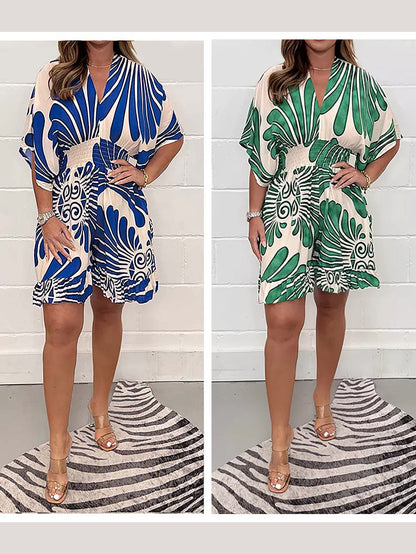 ⏳Entrega en 25 horas💥Mono corto casual con estampado vegetal para mujer