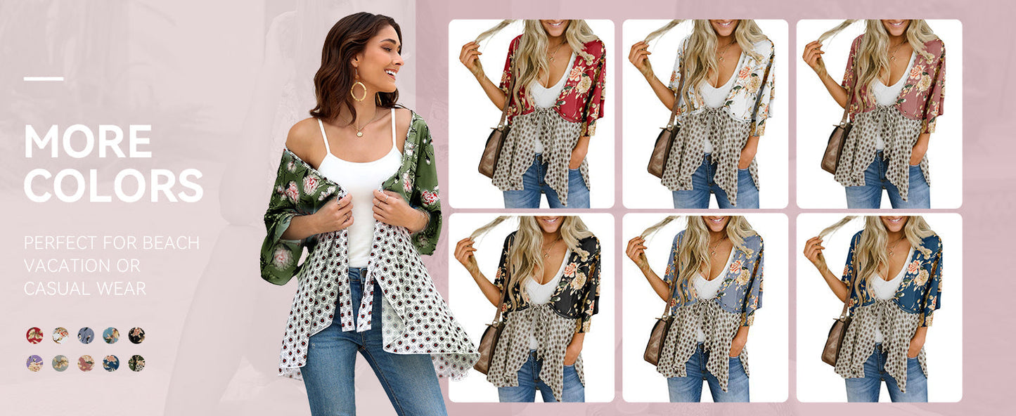 🌸Damen-Kimonos mit Blumenmuster, Rüschenärmeln und Bindegürtel – luftige Boho-Cardigans im lockeren Schnitt