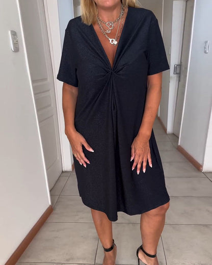 🔥Nuevos productos 2025🔥Vestido torcido con cuello en V y mangas cortas