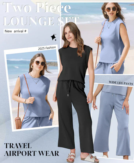 🌺Novedades 2025: 49 % de descuento🌺Conjunto de dos piezas con top y pantalones cortos de pierna ancha y mangas cortas informales para mujer 2025