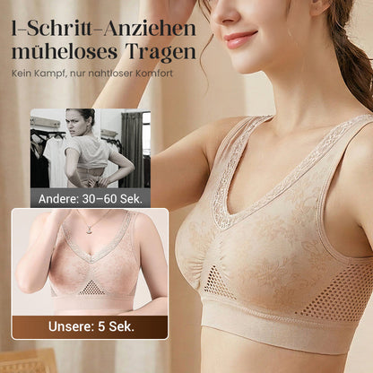 🏆LETZTER TAG AKTION-KAUF 1 ERHALTE 1 GRATIS✨Hochstützender, drahtloser Spitzen-BH – Netzrücken für Belüftung