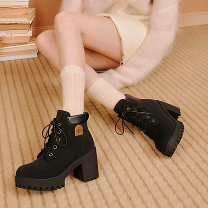 🔥【35-42】 👢✨2025 Neuheit für diesen Herbst: Stiefeletten mit dicken Absätzen und Keilabsätzen – Retro-Modell mit Schnürsenkeln für Damen