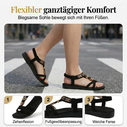 👡 LIMITIERTES ANGEBOT:50% RABATT! 🌼 Flache Damen-Sandalen – Runde Zehen, Atmungsaktiv, Verstellbarer Knöchelriemen & Blumen-Dekor ✨