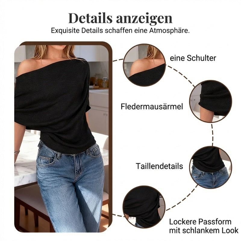 🔥 Heißer Sale: 50 % Rabatt!! 🔥 Asymmetrisches Off-Shoulder-Oberteil mit Fledermausärmeln für Damen