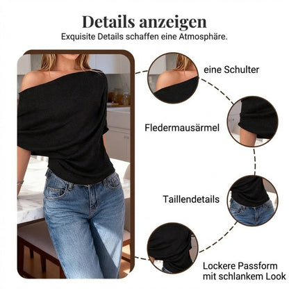 🔥 Heißer Sale: 50 % Rabatt!! 🔥 Asymmetrisches Off-Shoulder-Oberteil mit Fledermausärmeln für Damen