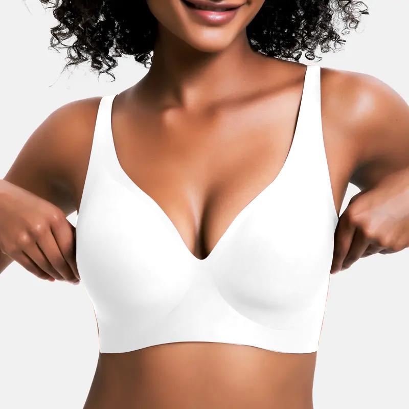 💕Jelly Wireless Womens Comfortable Wireless Bras Push Up Bralettes Seamless Tshirts Bras Deep V Everyday Bras
