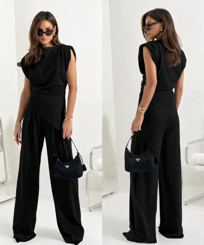 Elegante set de dos partes de una sola color para mujeres