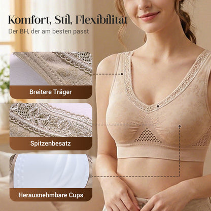 🏆LETZTER TAG AKTION-KAUF 1 ERHALTE 1 GRATIS✨Hochstützender, drahtloser Spitzen-BH – Netzrücken für Belüftung