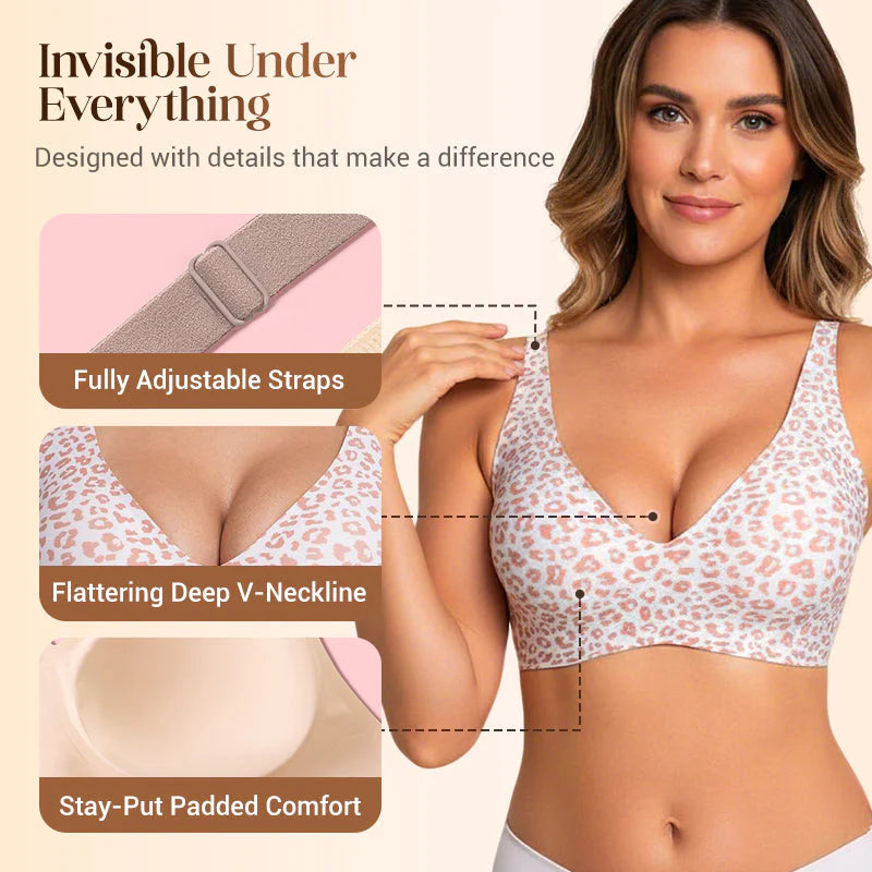 2-teiliges Set Recommended 💕 Jelly Wireless Damen Bequeme Wireless BHs Push-Up Bralettes Nahtlose T-Shirt-BHs Tiefer V-Alltags-BHs
