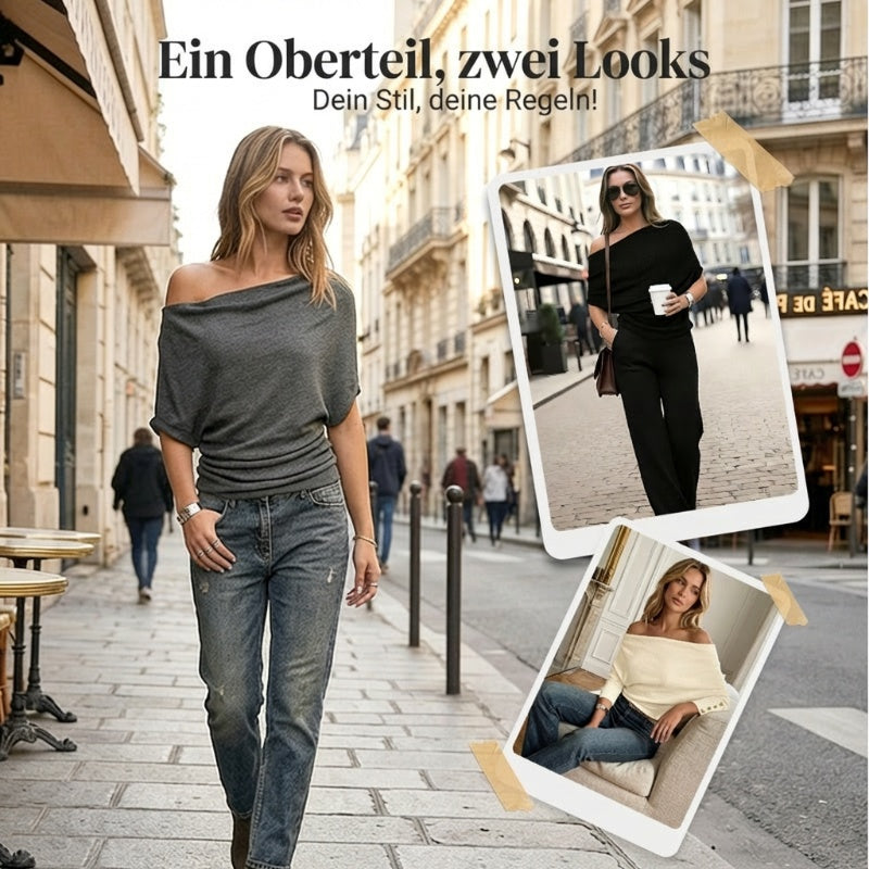 🔥 Heißer Sale: 50 % Rabatt!! 🔥 Asymmetrisches Off-Shoulder-Oberteil mit Fledermausärmeln für Damen
