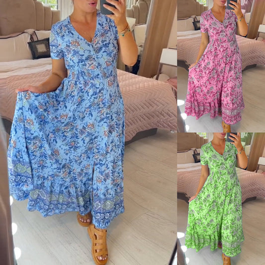 🔥 Novedades primavera 2025: 49% de descuento 🔥 Vestido con estampado floral y cuello en V