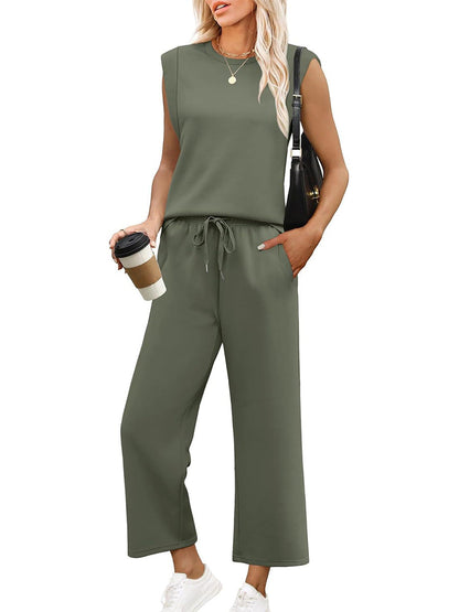 🌺Novedades 2025: 49 % de descuento🌺Conjunto de dos piezas con top y pantalones cortos de pierna ancha y mangas cortas informales para mujer 2025