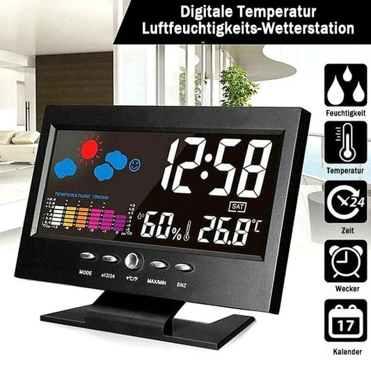 🔥bestes Geschenk-50% Rabatt🔥Digitaler LED-Temperatur- und Luftfeuchtigkeitsmonitor, Wettervorhersage, LED-Tischwecker