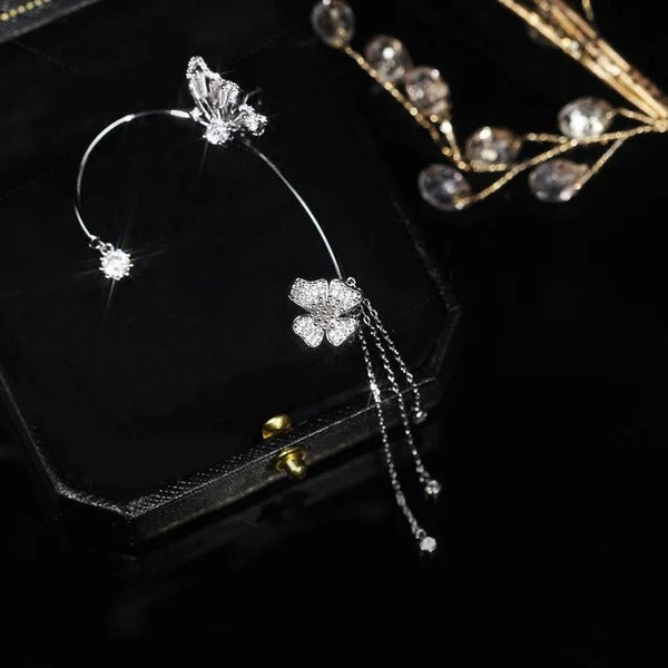 💕💕Schlichte Ohrclips mit Schmetterlings- und Blumenmotiv & Quasten – Elegant & bequem, ohne Ohrloch 🌸🦋
