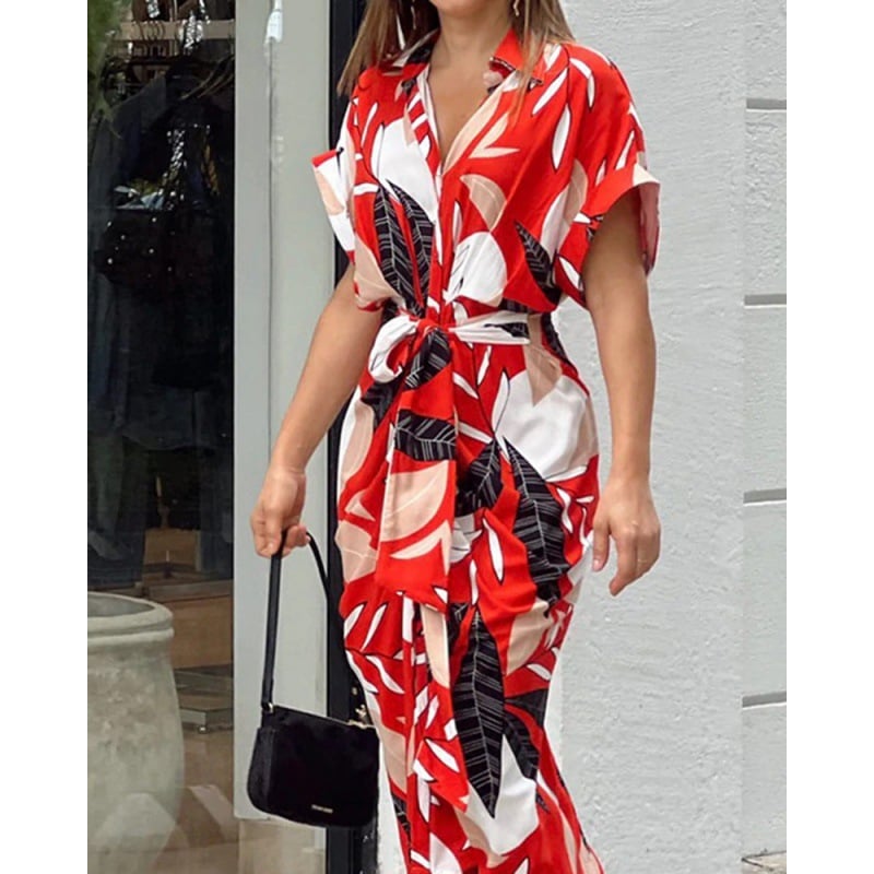 Lässiges Hemdkleid mit Reversausschnitt und Druck