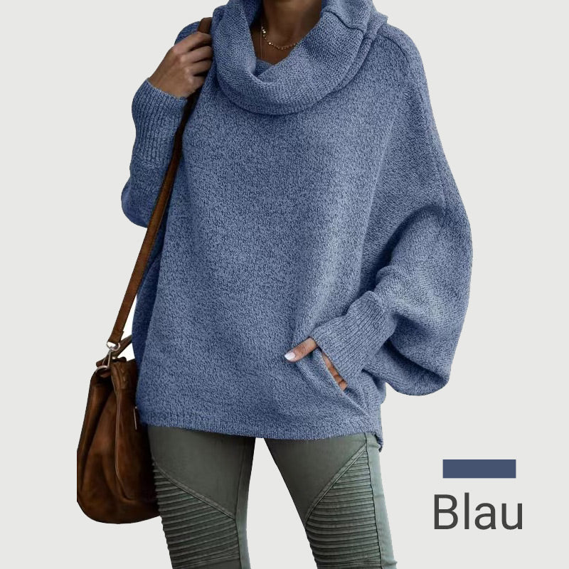 🔥Herbstangebote 50% Rabatt🍂Damen Fledermausärmel Pullover mit Rollkragen und Taschen