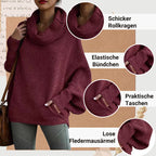 🔥Herbstangebote 50% Rabatt🍂Damen Fledermausärmel Pullover mit Rollkragen und Taschen