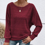 ⏰Weiches, einfarbiges Pullover-Langarmoberteil mit Fledermausärmeln für Damen