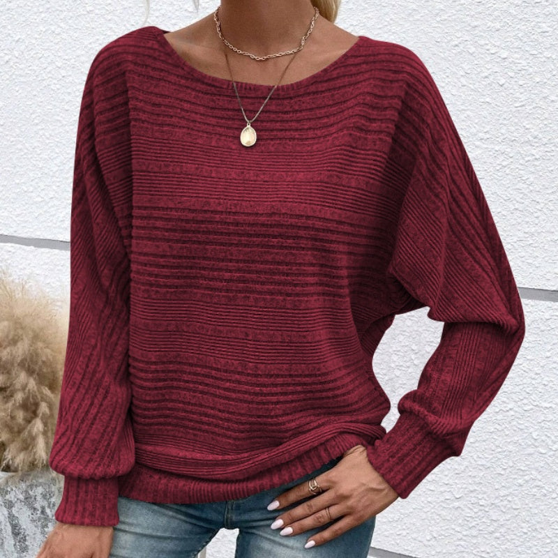 ⏰Weiches, einfarbiges Pullover-Langarmoberteil mit Fledermausärmeln für Damen
