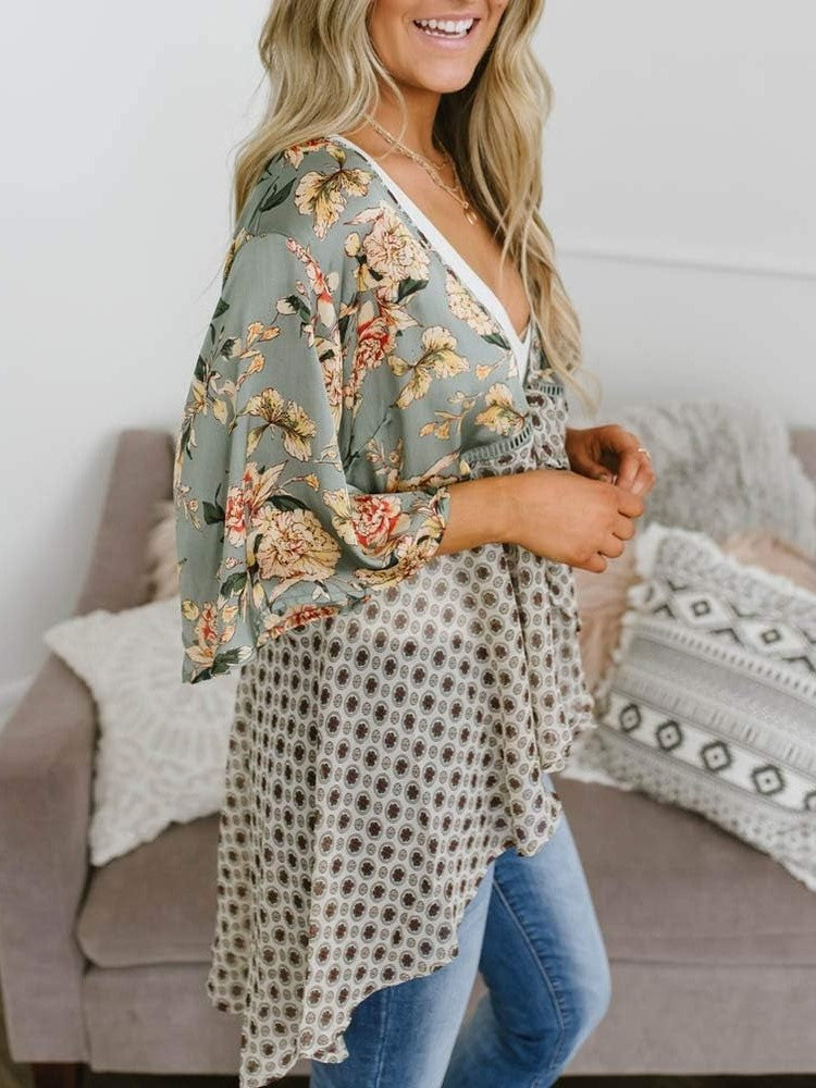 🌸Damen-Kimonos mit Blumenmuster, Rüschenärmeln und Bindegürtel – luftige Boho-Cardigans im lockeren Schnitt