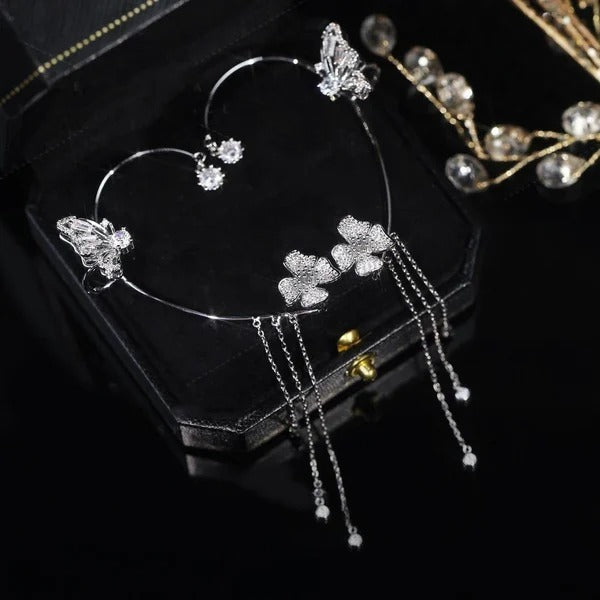 💕💕Schlichte Ohrclips mit Schmetterlings- und Blumenmotiv & Quasten – Elegant & bequem, ohne Ohrloch 🌸🦋