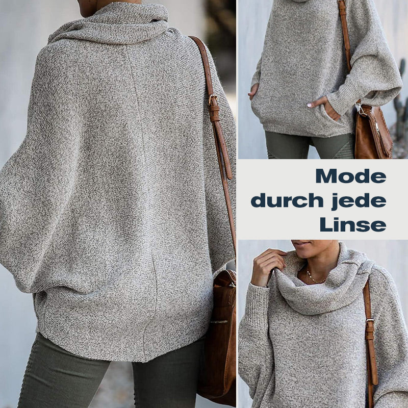 🔥Herbstangebote 50% Rabatt🍂Damen Fledermausärmel Pullover mit Rollkragen und Taschen