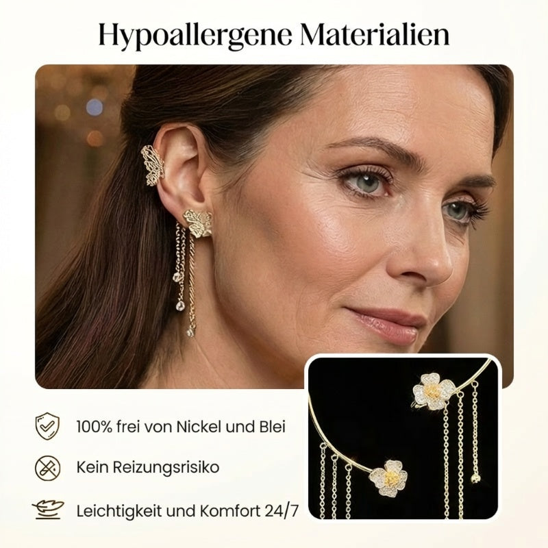 💕💕Schlichte Ohrclips mit Schmetterlings- und Blumenmotiv & Quasten – Elegant & bequem, ohne Ohrloch 🌸🦋