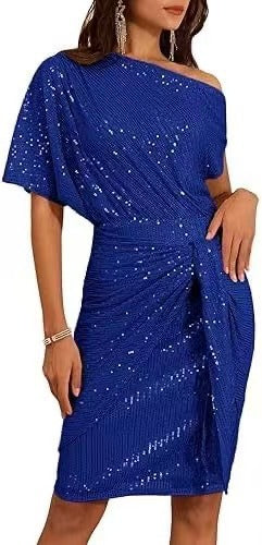 💃 LETZTER TAG - 50% RABATT! ✨ FUNKELNDES RÜSCHENKLEID - Ein Schulterteil mit Glitzer, Elegant für Abendmode und besondere Anlässe 🌟