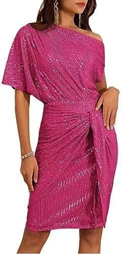 💃 LETZTER TAG - 50% RABATT! ✨ FUNKELNDES RÜSCHENKLEID - Ein Schulterteil mit Glitzer, Elegant für Abendmode und besondere Anlässe 🌟