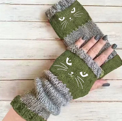 🔥LETZTER TAG – KAUF 1, ERHALTE 1 GRATIS🧤Damen-Strickhandschuhe ohne Finger mit süßem Katzenmuster🐱