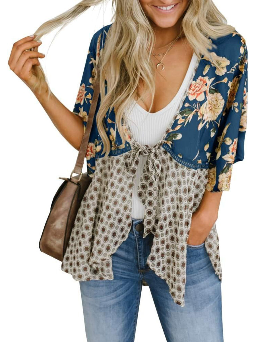 🌸Damen-Kimonos mit Blumenmuster, Rüschenärmeln und Bindegürtel – luftige Boho-Cardigans im lockeren Schnitt