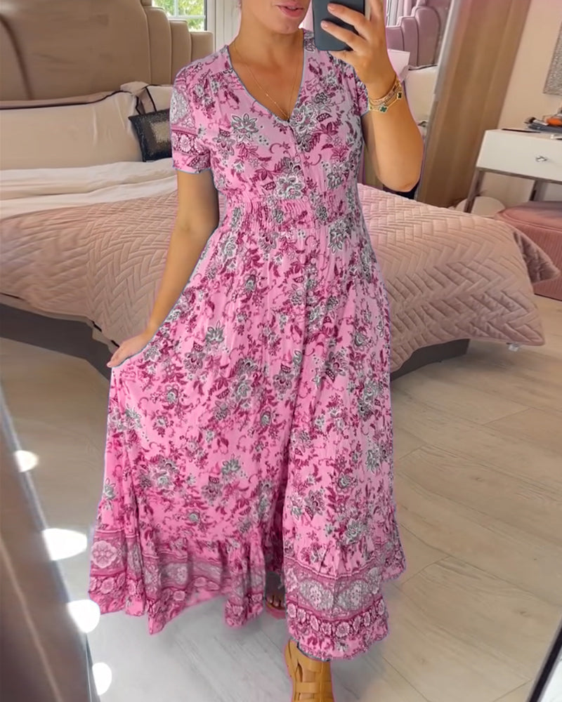 🔥 Novedades primavera 2025: 49% de descuento 🔥 Vestido con estampado floral y cuello en V