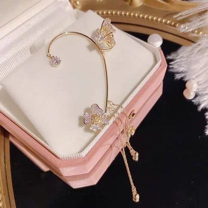 💕💕Schlichte Ohrclips mit Schmetterlings- und Blumenmotiv & Quasten – Elegant & bequem, ohne Ohrloch 🌸🦋