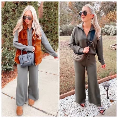 💝🔥Black-Friday-Mega-Angebot – 50 % Rabatt!🔥Damen-Loungeset aus 2 Teilen mit Oversize-Schnitt, halbem Reißverschluss und weitem Bein