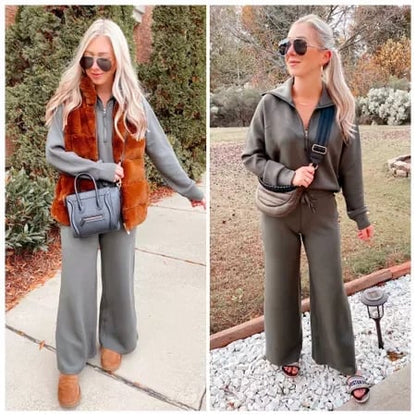 💝🔥Black-Friday-Mega-Angebot – 50 % Rabatt!🔥Damen-Loungeset aus 2 Teilen mit Oversize-Schnitt, halbem Reißverschluss und weitem Bein