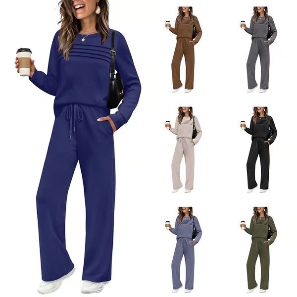 ✨Loungeset für Damen: Top mit Rundhalsausschnitt & Hose mit Kordelzug💖