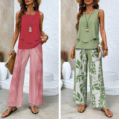 🔥50% RABATT🌺Modische Zweiteilige Damen-Outfits mit bedrucktem ärmellosen Oberteil & Hose