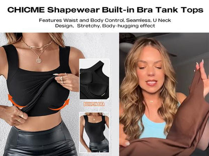 🎁Weihnachtsverkauf 50 % Rabatt Damen Thermo-Tanktop mit U-Ausschnitt und integriertem BH