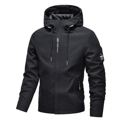 🔥Kostenloser Versand Herren-Kapuzenjacke, einfarbig, wasserdicht, winddicht, mit Kordelzug und Reißverschluss