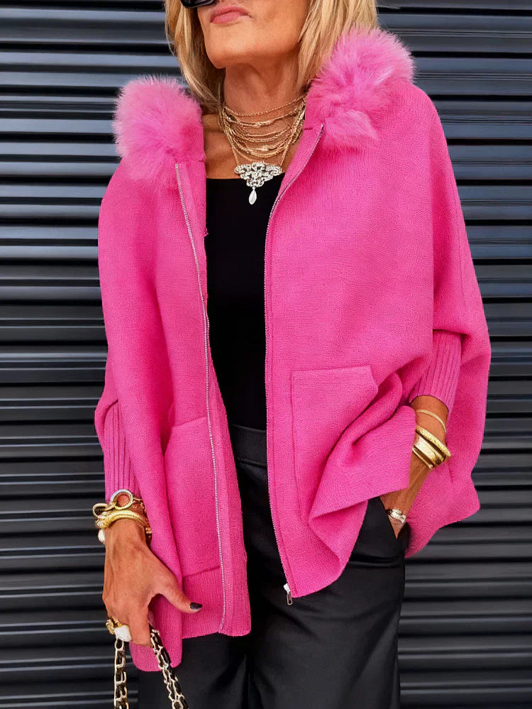 ⏳Zeitlich begrenzt 50 % Rabatt💥Damenjacke mit Fellkragen in Uni-Farbe für den Freizeitlook