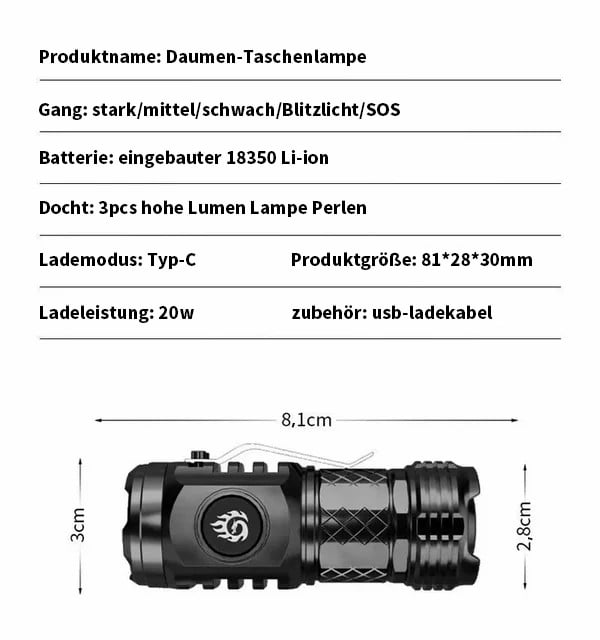 🔥Letzter Tag 49% RABATT - Deutsches dreiäugiges Monster Mini Flash Super Power Taschenlampe