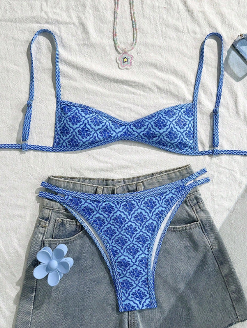 🔥Solange der Vorrat reicht 50 % Rabatt!🎉Boho-Fliesenmuster, rückenfreier Bikini