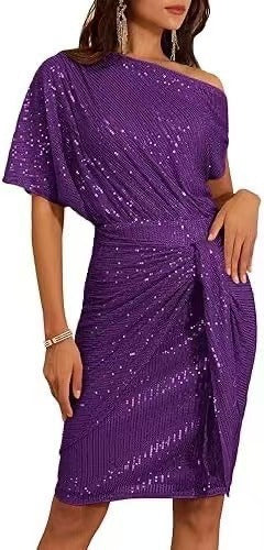 💃 LETZTER TAG - 50% RABATT! ✨ FUNKELNDES RÜSCHENKLEID - Ein Schulterteil mit Glitzer, Elegant für Abendmode und besondere Anlässe 🌟
