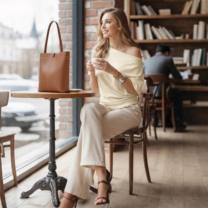 🔥 Heißer Sale: 50 % Rabatt!! 🔥 Asymmetrisches Off-Shoulder-Oberteil mit Fledermausärmeln für Damen