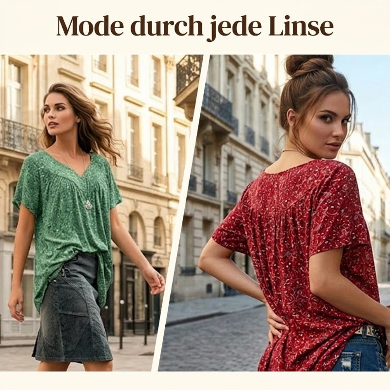 🌞Frühlingserwachen: 50% Rabatt!🌸Damen Kurzarmbluse mit Frühlingsblumenprint: V-Ausschnitt & lockere Passform – Atmungsaktiv, knitterfrei & figurschmeichelnd für Frühling & Sommer